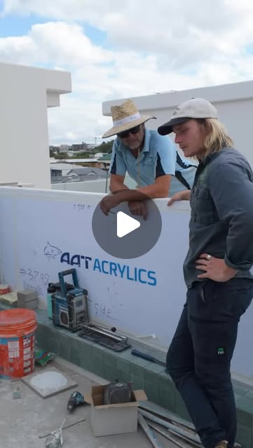Nature team members discussing an acrylic pool window on site in an Instagram reel